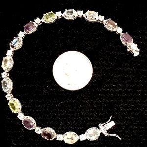 LOVELY sterling multi color blue bracelet Topaz amethyst garnet peridot citrine